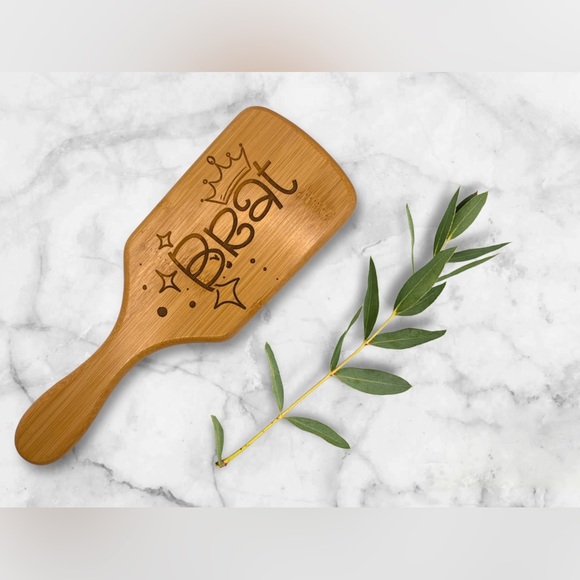 Brat Bamboo Anti-Static Paddle Hair Brush - BDSM Brat Submissive Gift - Picture 3 of 3